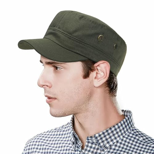 Unisex Classic Cadet Army Hat Flat Top Baseball Cap Military Hats - color: Green