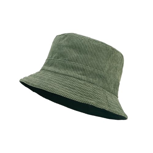 Corduroy Bucket Hat Adjustable Outdoor Sun Hat for Women Packed Reversible Beach Hats for Men Flat Top Cap for Travel - color: Green