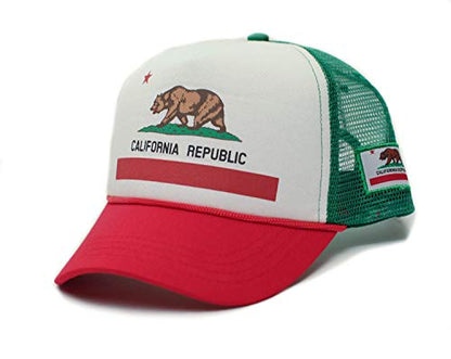 Custom California Republic State Flag Cali Unisex-Adult Trucker Hat Multi - color: Green/Red, size: Medium-Large
