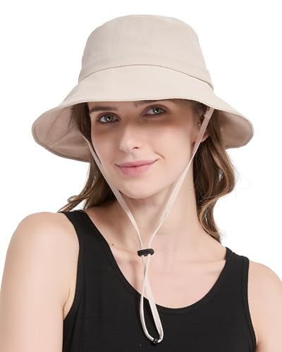 Waterproof Bucket Hat Hiking Hat for Women, Wide Brim Rain Hat UV Protection Sun Hat Packable Boonie Hat for Fishing Beach - color: Beige