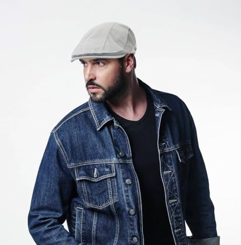 Mesh Cap Breathable Summer Newsboy Hat Adjustable Beret Ivy Cap Irish Cabbie Driving Fishing Hats - color: Light Gray