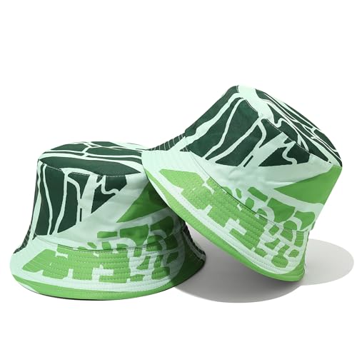Unisex Print Double-Side-Wear Reversible Bucket Hat - color: Lettuce Vein