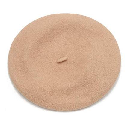 Wheebo Wool Beret Hat,Solid Color French Style Winter Warm Cap for Women Girls Lady - color: Apricot