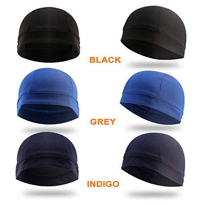 3 Pack Cooling Skull Cap Helmet Liner Sweat Wicking Breathable Hat for Men - color: Black,royal Blue,navy