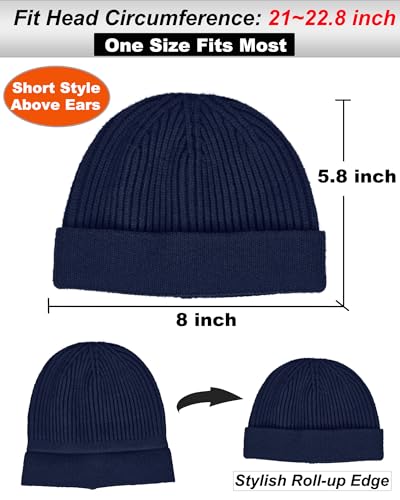 vidsel Thin Wool Fisherman Beanie for Men Short Knit Cuff Trawler Watch Hat - color: 1pcs-navy Blue