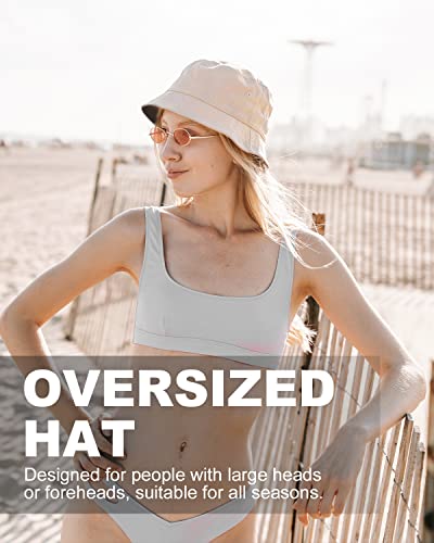 Zylioo XXL Bucket Hat for Big Heads, Reversible Fishing Sun Hat - color: Black-beige, size: X-Large-XX-Large