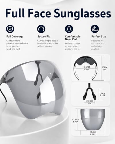 Full Face Shield Visor Sunglasses - Futuristic Mirror UV Blocking, Silver - color: Silver Mirror