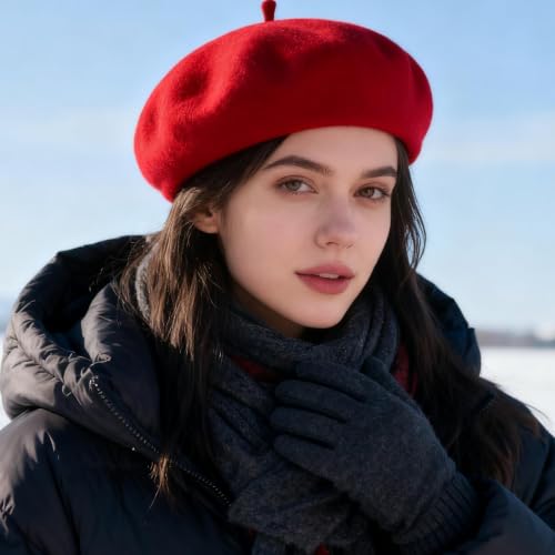 Women Classic French Beret Hat Irish Painter Cap Warm Wool Artist Beanie Hat Lady Fancy Dress - color: B-red