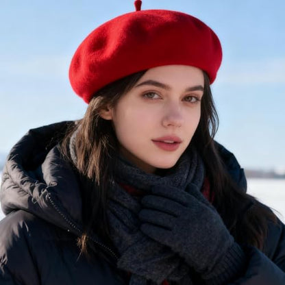 Women Classic French Beret Hat Irish Painter Cap Warm Wool Artist Beanie Hat Lady Fancy Dress - color: B-red