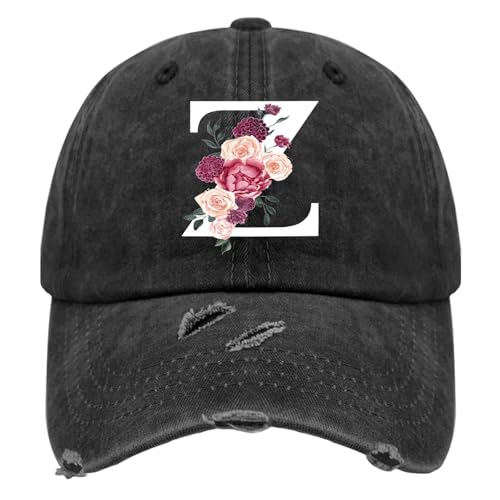 Custom Initial Letter Baseball Cap for Women, Personalized A-Z Monogram Washed Distressed Hat for Mom Gift - color: Classic Alphabetes A-z Cute Letter Caps Cute Baseball Hat 26