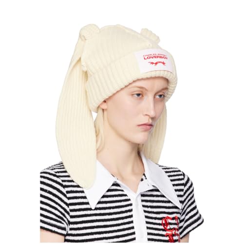 Knitted Beanie Hat Cute Rabbit Long Ears Fun Caps Fluffy Winter Warm Knitted Rabbit Hats Outdoor Slotty Cap - color: Beigeb