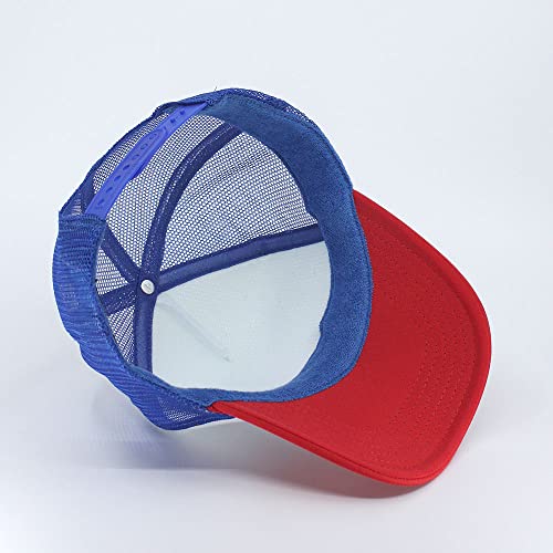 High Crown Foam Mesh Camouflage Tri-Color Oak Leaves Trucker Hat Baseball Cap - color: Red/White/Royal