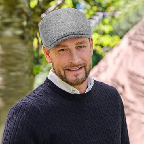 3Pcs Cotton Newsboy Hat for Men Cool Adjustable Flat Cap - color: Plaid-lightgrey+darkgrey+brown