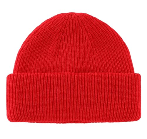 Connectyle Short Fisherman Beanie for Men Women Warm Winter Hats Knit Cuffed Beanies Skull Cap Acrylic Watch Hat - color: Red