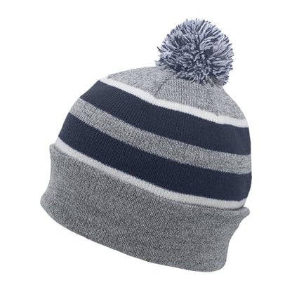 Pacific Headwear Unisex Adult Pacific Headwear Knit Fold Over Pom-pom Beanie - color: Heather/Navy/White, size: One Size
