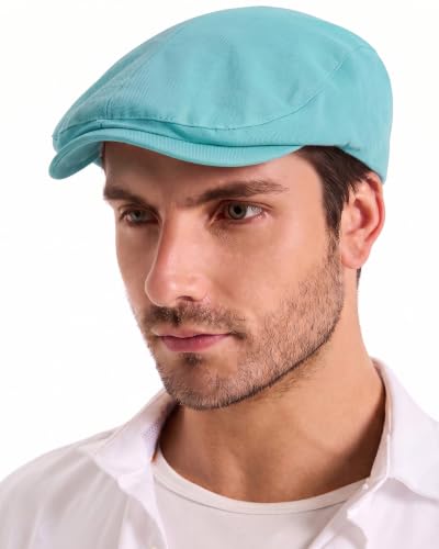 ZLYC Men Summer Flat Cap Scally Ivy Gatsby Newsboy Beret Driver Hat - color: Solid Blue