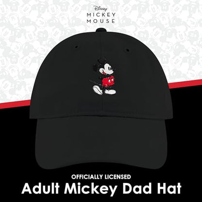 Disney Mickey Mouse Embroidered Cotton Adjustable Dad Hat with Curved Brim - color: Black