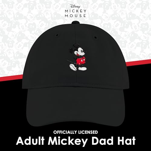 Disney Mickey Mouse Embroidered Cotton Adjustable Dad Hat with Curved Brim - color: Black