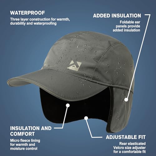 TOP-EX Oversize XL XXL Men's Waterproof Winter Baseball Cap Fleece Earflap Trapper Hat for Cold Weather Large Heads - color: Grey, size: Medium