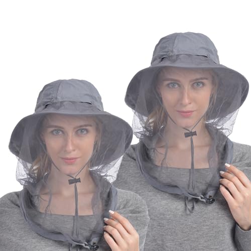 USHAKE Head Net Hat, Safari Hat Sun Hat Bucket Hat with Hidden Net Mesh - color: Grey+grey