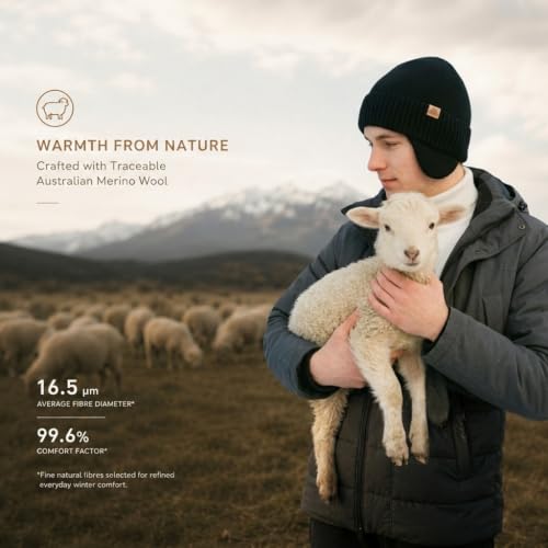 Winter Beanie Hat Ear Flaps Waterproof Merino Wool Fleece Men Women - color: Green, size: Medium-Large