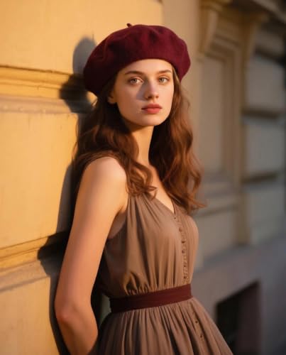 Wool French Beret Hats for Women Classic Winter Beanie Cap - color: Wine Red