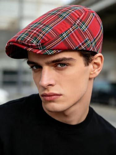 Idopy Men`s Classic Adjustable Ivy Irish Newsboy Golf Cap Hat - color: Red