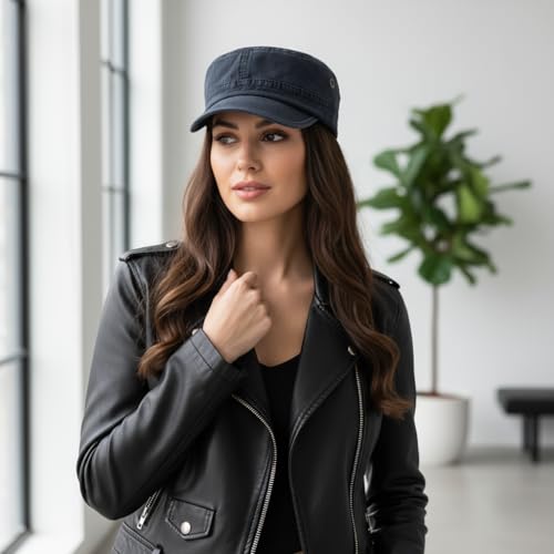 Army Cadet Cap for Men Women Military Flat Top Cap Adjustable Cotton Basic Baseball Cap - color: Navy Blue