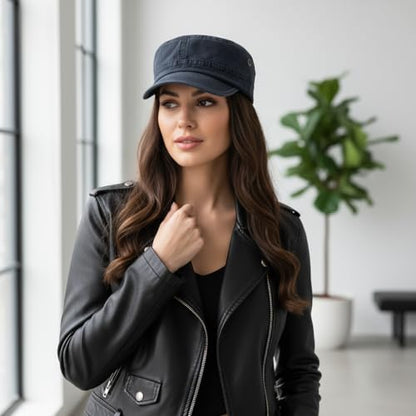 Army Cadet Cap for Men Women Military Flat Top Cap Adjustable Cotton Basic Baseball Cap - color: Navy Blue