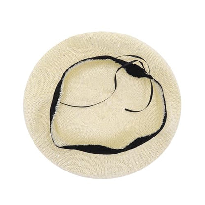 Women Lightweight Beret Floral Hollow Out Hat Breathable French Beret Beanie Hat Cap for Spring Summer - color: Beige 6#