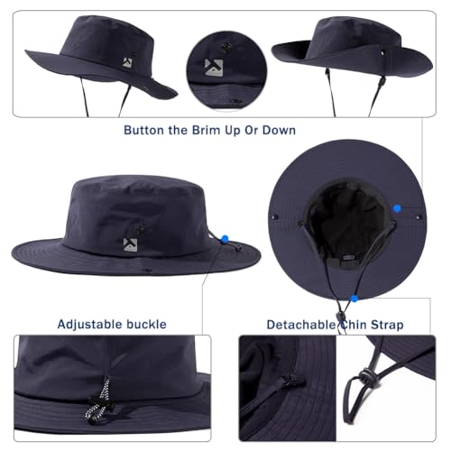 Oversized XL XXL Waterproof Winter Bucket Fleece Lined Rain Hat Cold Weather Hiking Fishing Outdoor 57-65CM - color: Navy, size: XX-Large