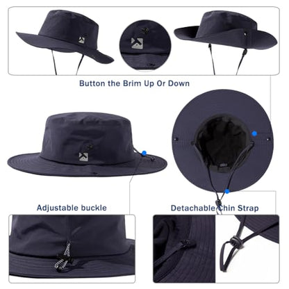 Oversized XL XXL Waterproof Winter Bucket Fleece Lined Rain Hat Cold Weather Hiking Fishing Outdoor 57-65CM - color: Navy, size: X-Large