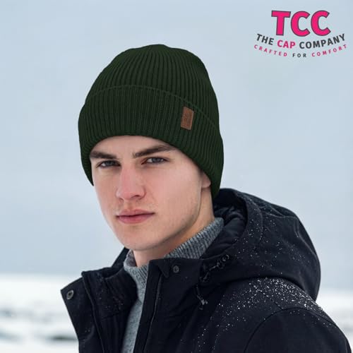 Beanie Fleece Lined Soft for Men Women | Winter Hats Warm Double Layered Stylish Knited Cuffed Plain Beanie Skull Cap | - color: A03- Army Green