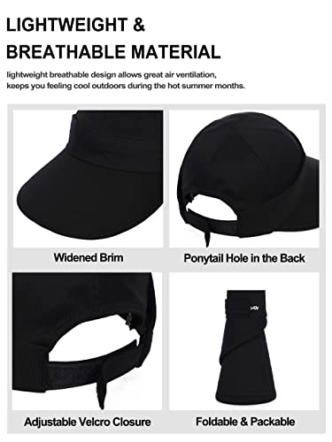 Sun Hats for Women Wide Brim Visor UV Protection Beach Summer Packable Cap - color: Black