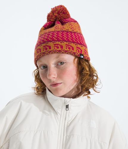 THE NORTH FACE Kids' Cabin Ski Tuke | Winter Hat With Novelty Jacquard Graphic, Sustainable Fabric, Removable Pom - color: Citrine Yellow Jacquard