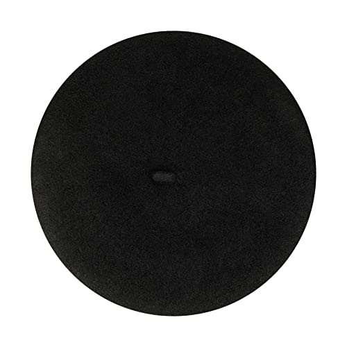 Gllutt Women Wool Beret Hat French Style Solid Color - color: Black