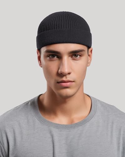 vidsel Thin Wool Fisherman Beanie for Men Short Knit Cuff Trawler Watch Hat - color: 1pcs-black