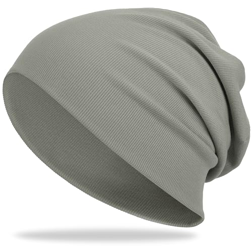 vidsel Slouchy Beanie Hats for Women & Men Cotton Knit Cuffed Skull Cap - color: 1-grayish Green