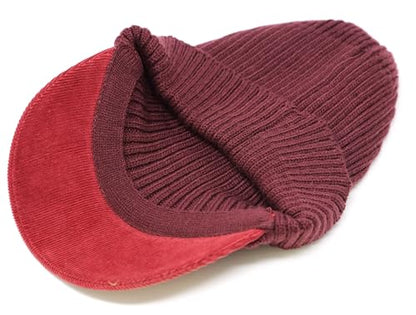 Stretch Knit Brim Beanie Hat for Men & Women – Warm Winter Cap with Visor, Soft Ribbed Cotton Acrylic Blend - color: White