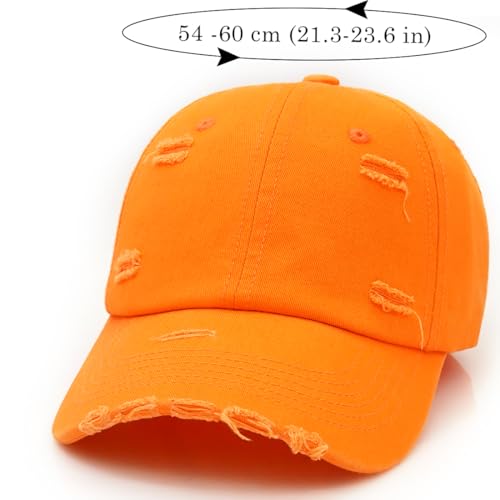 Distressed Baseball Cap for Men Women Cotton Dad Hat - color: Orange