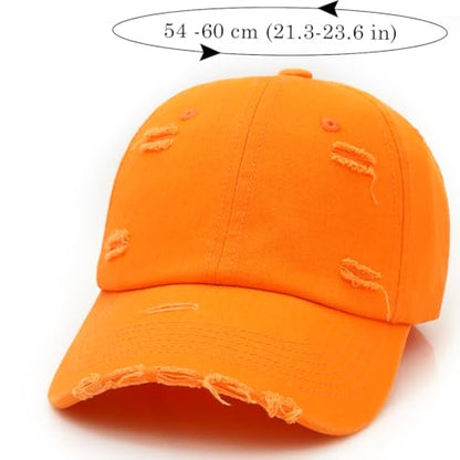 Distressed Baseball Cap for Men Women Cotton Dad Hat - color: Orange
