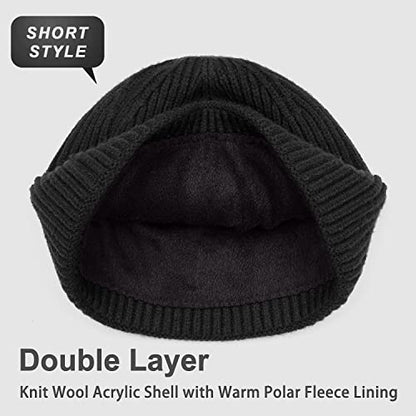 ROYBENS Short Wool Fisherman Beanie for Men Women Knit Fleece Lined Beanies - color: 2pcs--black+grey