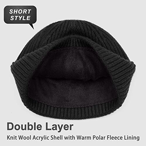 ROYBENS Short Wool Fisherman Beanie for Men Women Knit Fleece Lined Beanies - color: 2pcs--black+grey