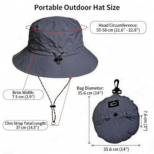 Honnesserry Bucket Hats for Woman Men Outdoor UV Sun Protection Hat Nylon - color: Dark Grey