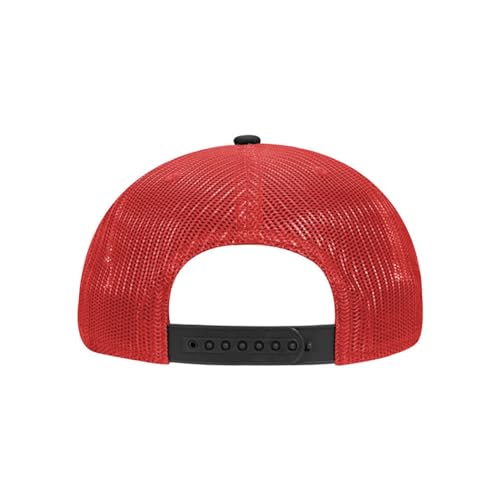 Ashen Fane 6 Panel Mid Profile Mesh Back Structured Trucker Adjustable Snapback Hat - color: Blk/Blk/Red
