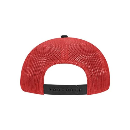 Ashen Fane 6 Panel Mid Profile Mesh Back Structured Trucker Adjustable Snapback Hat - color: Blk/Blk/Red
