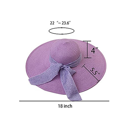 FSIGOM Women's Folable Floppy Hat,Wide Brim Sun Protection Straw Hat, Summer UV Protection Beach Cap - color: C1-f-violet, size: Medium