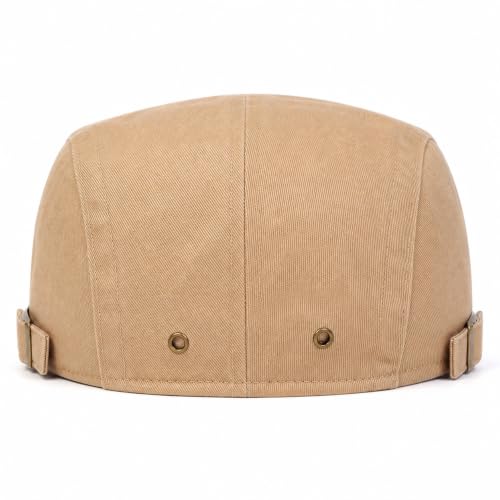 Classic Flat Cap for Men, Adjustable Cotton Newsboy Cap - color: Khaki 1