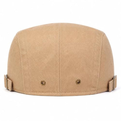 Classic Flat Cap for Men, Adjustable Cotton Newsboy Cap - color: Khaki 1