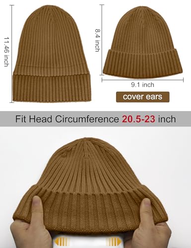 Satin Lined Wool Acrylic Blend Beanie Hat Women Men, Winter Knit Cap - color: Light Coffee